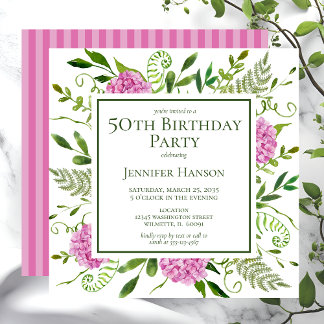 50. Geburtstag Pink Hydrangeas Einladung