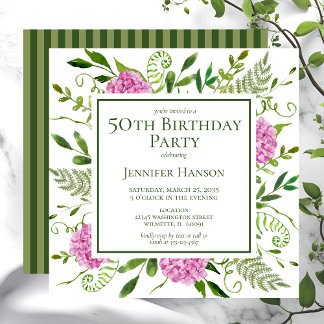 50. Geburtstag Pink Hydrangeas Einladung
