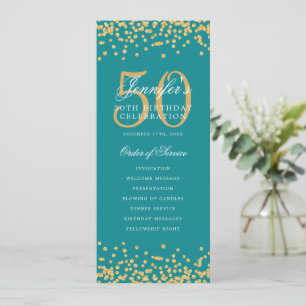 50. Geburtstag Programm Gold Confetti Menü Aquamar