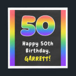 50. Geburtstag: Rainbow Spectrum # 50, Individuell Serviette<br><div class="desc">Dieses begehrte und fröhliche Geburtstagsthema Papierserviette-Design zeichnet sich durch eine große Zahl "50" aus, mit einem lebendigen, bunten Regenbogenspektrum, inspiriert Farbverlaufsmuster, zusammen mit der Meldung "Happy 50th Birthday" und einem bearbeitbaren Empfängernamen. Fett gebürtige Papierservietten wie diese können auf einer Geburtstagsfeier für jemanden verwendet werden, der seinen 50. Geburtstag feiert. [~Z0000629]...</div>