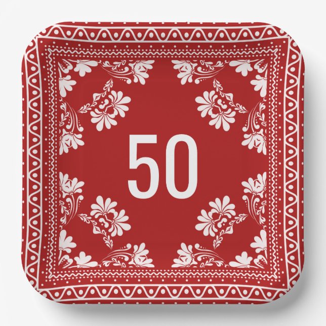 50. Geburtstag Red Bandana Pappteller (Vorderseite)