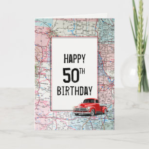 50. Geburtstag Red Retro Truck auf Karte