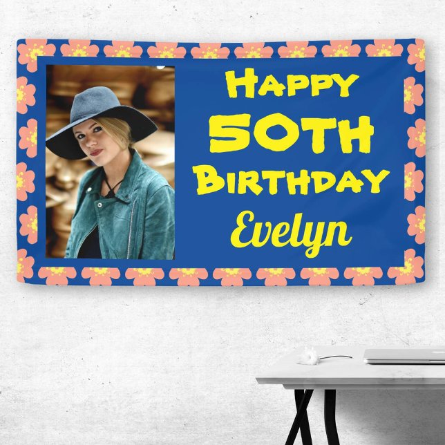 50. Geburtstag Rosa Blume Foto Banner (Von Creator hochgeladen)