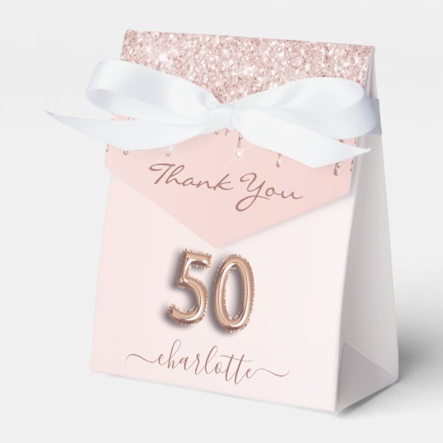 50. Geburtstag rosa Rosengold Glitzer Vielen Dank Geschenkschachtel (Vorderseite)