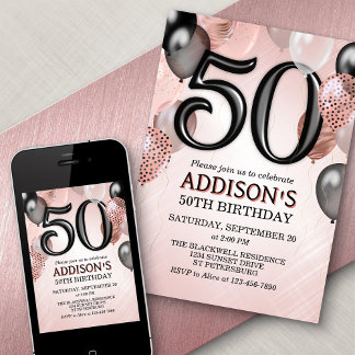 50. Geburtstag Rose Gold Ballons Einladung