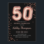 50. Geburtstag - Rose Gold Balloons Black Einladung<br><div class="desc">50. Geburtstagsfeier Einladung. Elegantes Design in Imitate Glitzer Rose Gold und Schwarz. Die Einladungs-Karte verfügt über Rose Gold Nummer 50 Ballons und Skript-Schriftart. Ideal für eine stilvolle Feier. Nachricht,  wenn du ein Alter brauchst.</div>