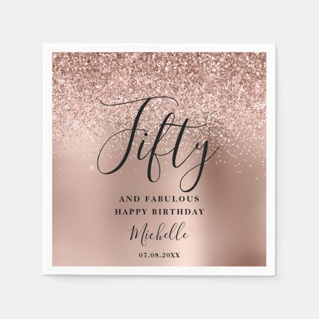 50. Geburtstag Rose Gold Glitzer Fünfzig und Fab N Serviette (Vorderseite)