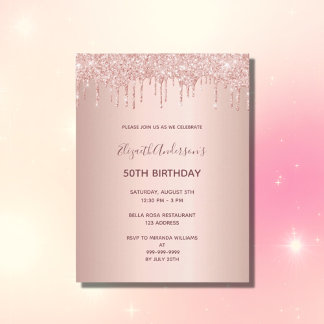 50. Geburtstag Rose Gold Glitzer Tropfen Einladung Postkarte