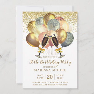 50. Geburtstag Rose Gold und Gold Glitzer Einladun Einladung