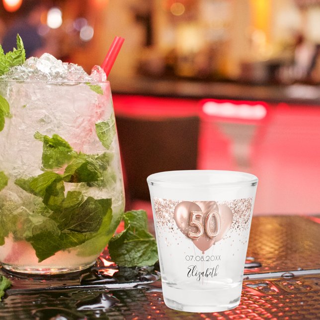 50. Geburtstag Rose Goldballons Name Schnapsglas (Von Creator hochgeladen)