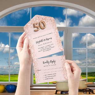 50. Geburtstag Rose Goldblütler Funkeln Party UAWG All In One Einladung