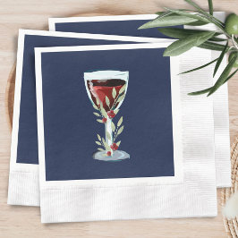 50. Geburtstag Roter Wein Rose Watercolor Navy Blu Serviette