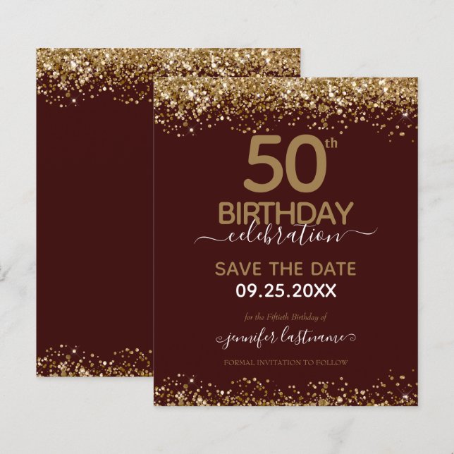 50. Geburtstag Save the Date Einladung (Vorne/Hinten)
