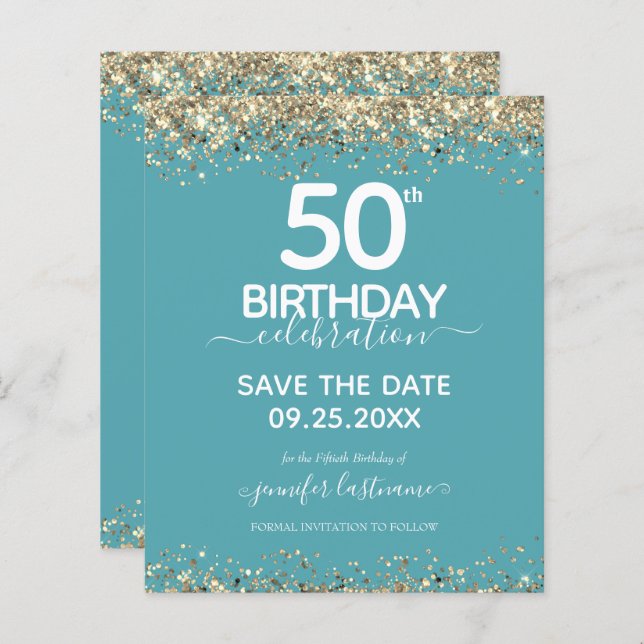 50. Geburtstag Save the Date Einladung (Vorne/Hinten)