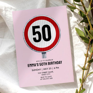 50. Geburtstag Schild "Tempolimit jedes Alter" Einladung