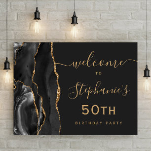 50. Geburtstag Schwarz Gold Achat Willkommen Poster