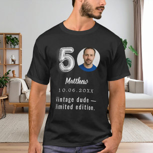 50. Geburtstag Schwarz Silber Foto Vintage Typ T-Shirt