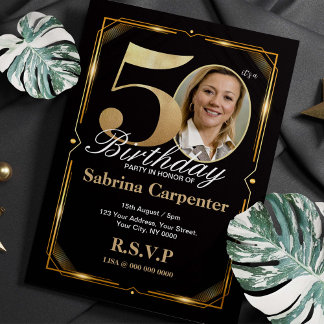 50. Geburtstag Schwarz und Gold Einladung