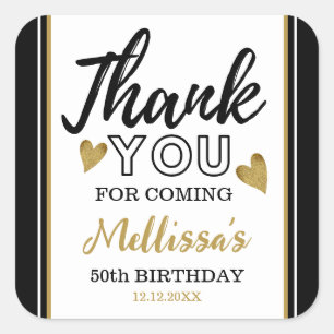 50. Geburtstag Schwarz und Gold Vielen Dank für Ih Quadratischer Aufkleber