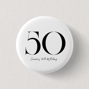 50. Geburtstag schwarz und weiß Button