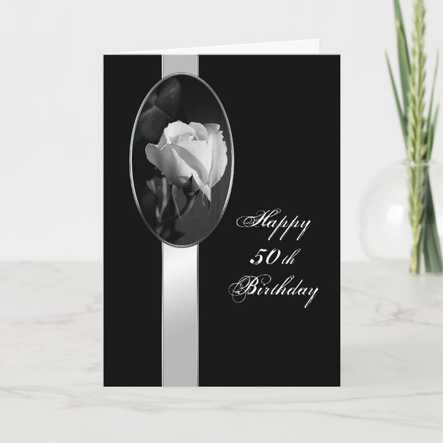50. Geburtstag - Schwarz-Weiß-Eleganz Karte (Vorderseite)
