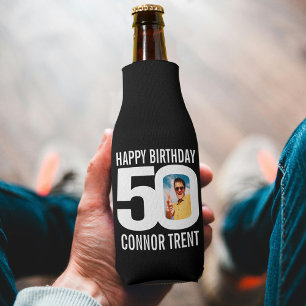 50. Geburtstag schwarz-weiß zwei Fotos Cooler Flaschenkühler