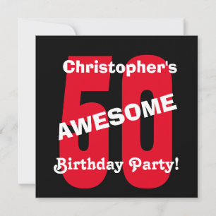 50. Geburtstag Schwarz-weißer Red Text Design A04 Einladung