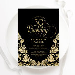 50. Geburtstag Schwarze Rose Einladung<br><div class="desc">Black Gold elegante 50. Geburtstagsfeier Einladung. Klassisches Design mit Rose,  Imitaten Goldfolie und Typografie Script Schriftart. Die trendige Einladungskarte eignet sich perfekt für eine stilvolle Damenfeier. Personalisieren Sie Ihre persönlichen Daten. Kann für jedes Alter angepasst werden. Gedruckte Zazzle-Einladungen oder Sofortdownload digitaler Druckvorlage.</div>