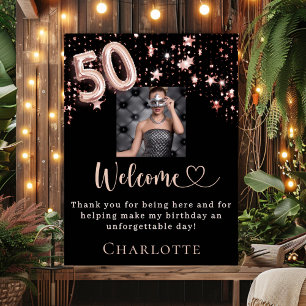 50. Geburtstag Schwarze Rose Gold Foto Sterne will Poster