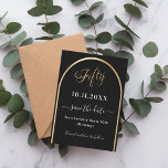 50. Geburtstag schwarzer Goldbogen Save The Date<br><div class="desc">Eine Save the Date Karte für eine 50. Geburtstagsfeier. Ein schwarzer Hintergrund,  mit einem goldenen Imitat verziert. Personalisieren und fügen Sie ein Datum und Ihren Namen. Der Text: 50 und Save the Date ist mit einem großen trendigen handgeschriebenen Stil geschrieben.</div>