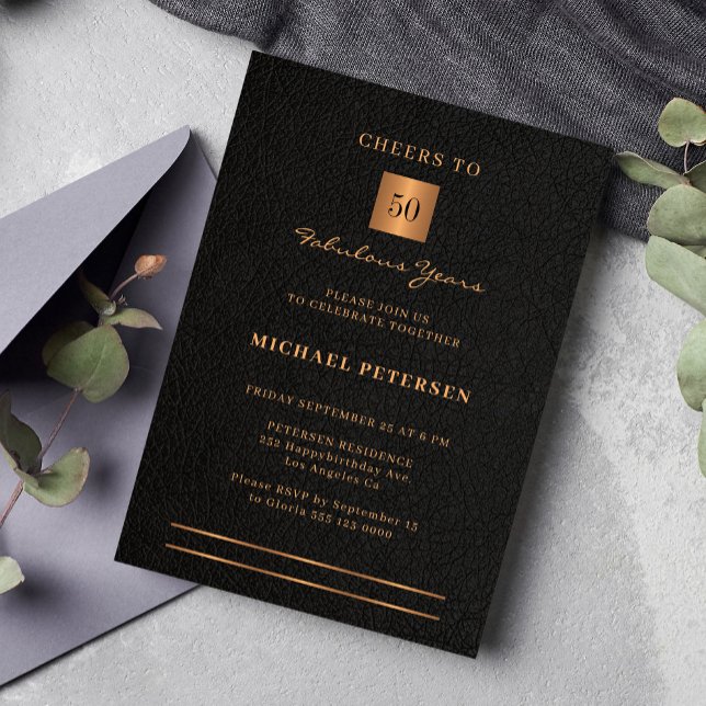 50. Geburtstag schwarzes goldenes Party Einladung (Von Creator hochgeladen)