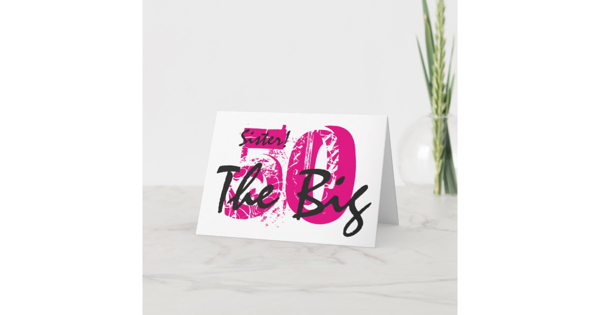 50 Geburtstag Schwester Rosa Schwarzer Text Karte Zazzle Ch