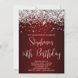 50. Geburtstag Silberer Glitzer Dark Red Ombre Einladung