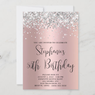 50. Geburtstag Silberer Glitzer Rosa Rose Gold Einladung
