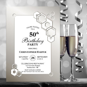50. Geburtstag Silver Geometric Party Einladung