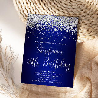50. Geburtstag Silver Glitzer Royal Blue Navy Ombr Einladung