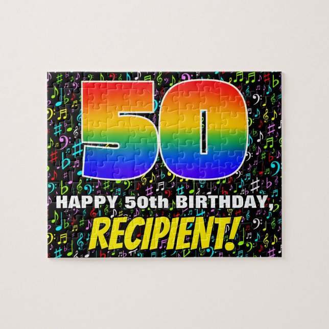 50. Geburtstag — Spaß, farbenfrohe Musiksymbole &  (Horizontal)