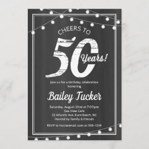 50. Geburtstag Streichlichter auf Chalkboard Einladung