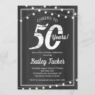 50. Geburtstag Streichlichter auf Chalkboard Einladung