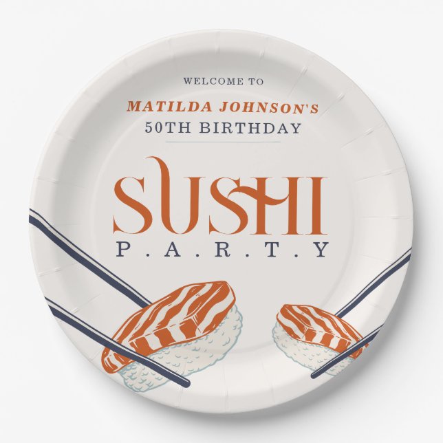 50. Geburtstag Sushi Party Simple Retro Pappteller (Vorderseite)