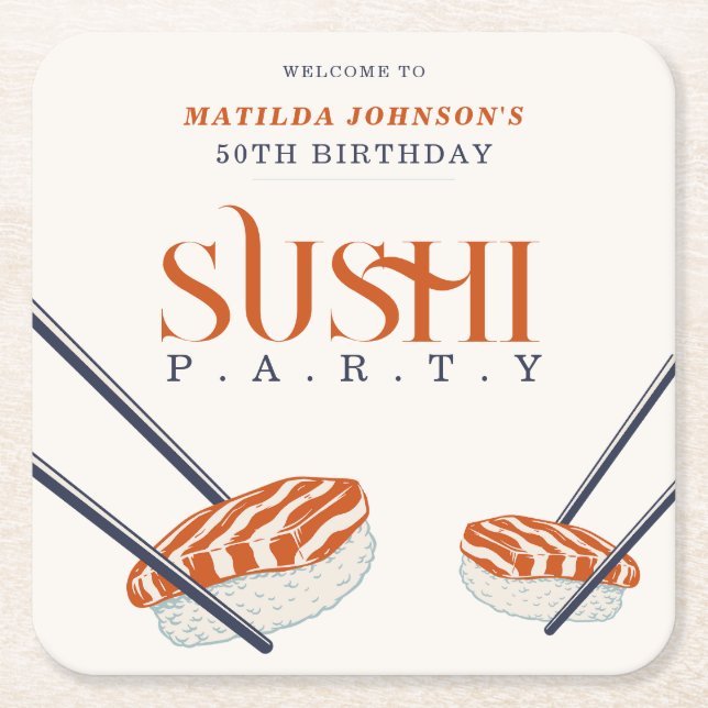 50. Geburtstag Sushi Party Simple Retro Rechteckiger Pappuntersetzer (Vorderseite)