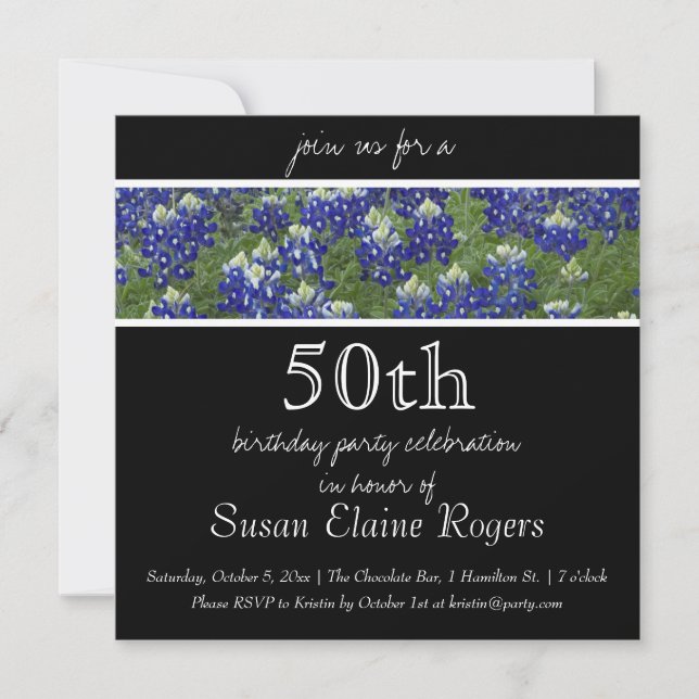 50. Geburtstag Texas Bluebonnets Bluebonnets Einladung (Vorderseite)