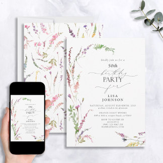 50. Geburtstag Trendy Elegante Wildblume Floral Einladung