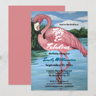 50. Geburtstag Tropisch rosa Flamingo Einladung 