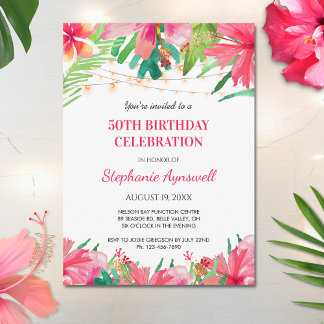 50. Geburtstag tropische Streichellichter Hawaiian Einladung