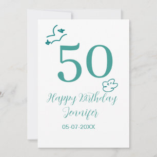 50. Geburtstag Türkis Name Wolken handgezeichnet Einladung