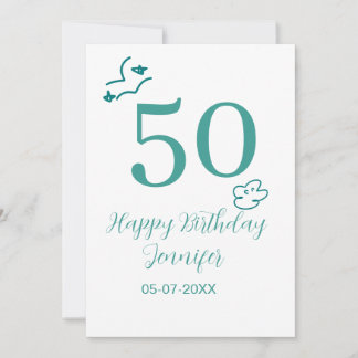 50. Geburtstag Türkis Name Wolken handgezeichnet Einladung