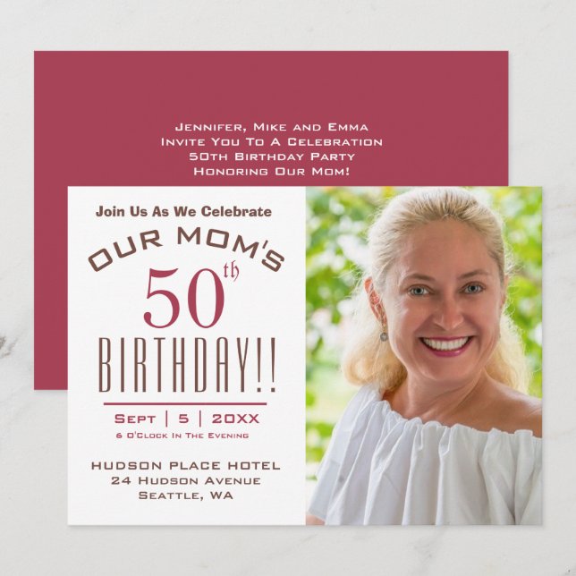 50. Geburtstag unserer MAMA - Foto Party Einladung (Vorne/Hinten)