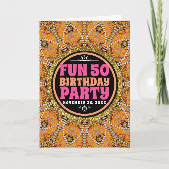 50. Geburtstag Vibrant Eastern Energy Party Einladung (Vorderseite)