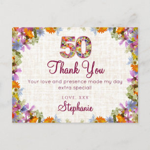 50. Geburtstag Vielen Dank - Elegante Flora Postkarte